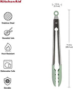 KitchenAid Gourmet Silicone-Tipped Stainless Steel Tongs, 12 Inch, Pistachio