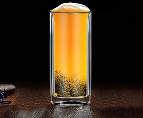 Sun's Tea Double Wall Insulated Glass Tumbler, 16oz (450ml) Highball Glass Cups for Beer, Lemonade, Iced Tea, Tropical Drink, Cocktail, Smoothie, Mojito and Mixed Drinks, Set of 2 - Collins Style