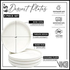 Vikko Appetizer Plate, Set of 4 White Plates, Elegant Raised Rim Bone China, Stackable 6.5 Inch Dessert Plates, Dishwasher Safe