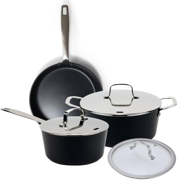 Alva Maestro 6-Piece Nonstick Ceramic Cookware Set – Toxin-Free, Scratch-Resistant, Induction Compatible – Even-Heat Aluminum Base – Oven & Dishwasher Safe – Healthy Nonstick for Everyday Cooking