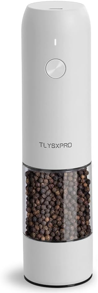 Electric Pepper Grinder, USB Rechargeable, Automatic Pepper Shaker, Adjustable Coarseness, Electric Pepper Mill, LED Light, Refillable, Kitchen Gadget (1-Pack, White)