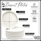 Vikko Salad Plate, Set of 6 White Plates, Bone China, Stackable 6.5 Inch Dessert Plates