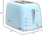 Retro 2 Slice Stainless Steel Toaster with 6 Bread Shade Settings, Bagel, Cancel, Defrost Function, Extra Wide Slot, Removable Crumb Tray, Blue