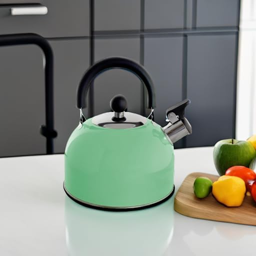 Lily's Home 2 Quart Stainless Steel Whistling Tea Kettle, the Perfect Stovetop Tea and Water Boilers for Your Home, Dorm, Condo or Apartment. (Pastel Green)