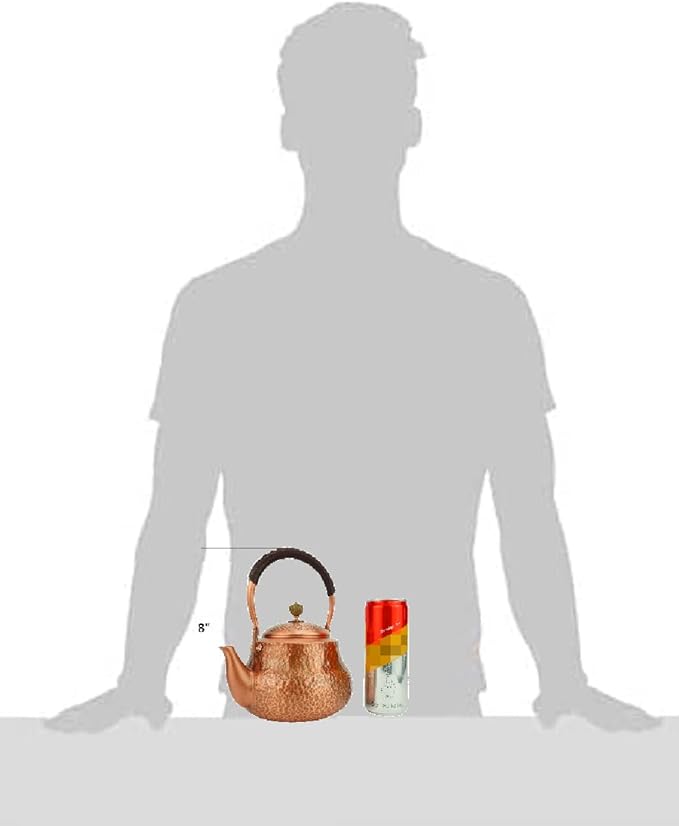 Funmaker Handmade Solid Copper Tea Pot Kettle Stovetop Teapot Thick Hammered Copper Tea Pot Kettle Stovetop Teapot Made for gasstove tops pure copper kettle (Type 4-1300ml)