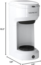 Mixpresso 2 in 1 Brewer Single Serve Coffee Maker for K Capsule and Ground Coffee, Single Cup Coffee Machine, Compact Size Mini Coffee Maker Quick Brew Technology 14oz White One Cup Coffee Brewer