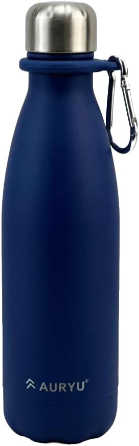Best in Class Triple-Walled Insulated Stainless Steel Water Bottle with bonus handle included, Drinks Cold for 24h & Hot for 12h, Leak Proof, Make a Difference in the World, 17oz (Navy Blue)