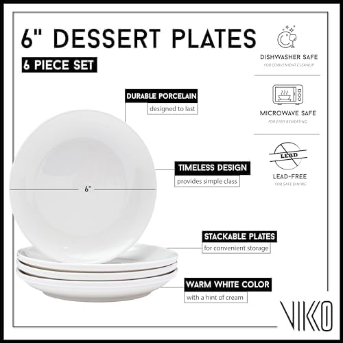 Vikko Dinner Plate, Set of 6 White Plates, Ceramic Dinner Plates Set, Stackable 12 Inch Extra Large Dinner Plates for Every Day and Special Occasion, Restaurant Style, Dishwasher Safe, Microwave Safe