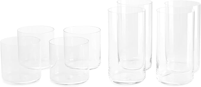 Fable Glassware Set - Includes 4 Tall Glasses and 4 Short Glasses - Lightweight, Dishwasher Safe, Glass Cups Bundle
