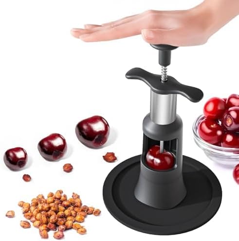2 in 1 Cherry Pitter Remover Tool, Premium Quick Release Cherry Pitter, Press & Push Type, Large 33mm Cherry Seed Remover, Durable, Food Grade Stainless Steel & PP Plastic
