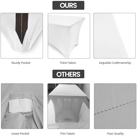Utopia Kitchen 8FT Spandex Tablecloth [1 Pack, White] 200 GSM Stretch, Fitted, Washable and Wrinkle Resistant Table Cloth Rectangle Cover for Trade Shows, Wedding, Parties [96Lx30Wx30H Inch]