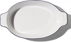 Made In Cookware - Oval Baking Dish - Navy Rim - Hand Crafted Porcelain - Professional Bakeware - Made in France