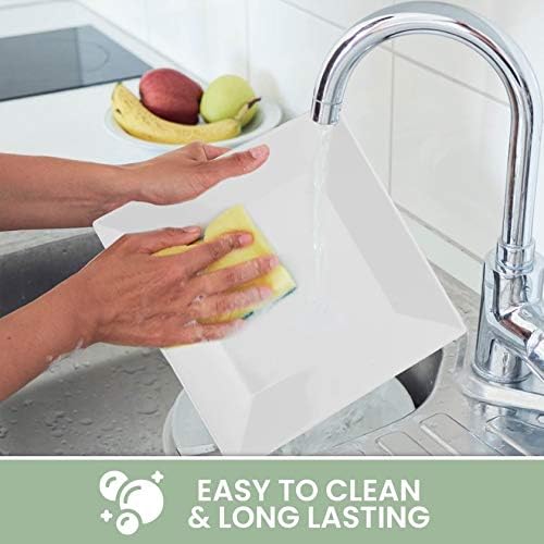 [6 x 4 Pack] 10" x 10" White Square Melamine Plates, Unbreakable Elegant Dinnerware Set With Sauce Dish