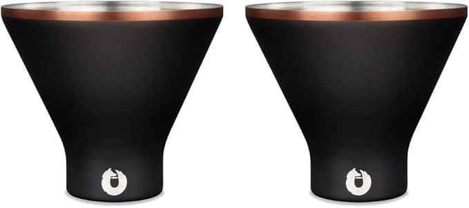SNOWFOX Premium Vacuum Insulated Stainless Steel Martini Glass, Set of 2, Martinis Stay Icy Cold, Stemless Cocktail Glasses, Elegant Home Entertaining, Bold Beautiful Barware Set, 8 oz, Black/Gold