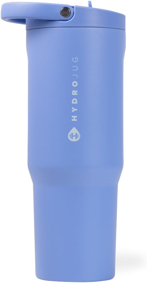 HydroJug Sport - Stainless Steel Tumbler with Straw, Vacuum Insulated, 40oz Leakproof Water Bottle, Ergonomic Design, Reusable, Dishwasher Safe, Rubber Base, Durable for Gym or Outdoors, Light Blue