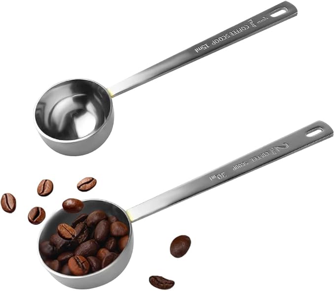 Coffee Scoop, Stainless Steel Coffee Spoons Set, 1 tablespoon (15ml) and 1 tablespoons (30ml) Measuring Spoon, Tablespoon Measure Spoon for Coffee, Milk Powder, Fruit Powder, 2 Pack(Long)