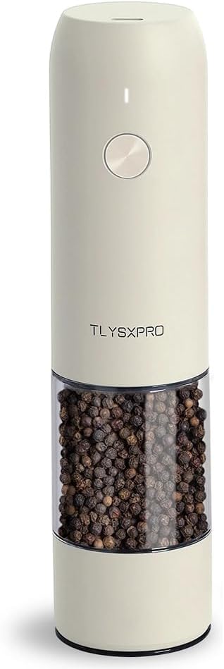 Electric Salt and Pepper Grinder - USB Rechargeable, Automatic Salt and Pepper Shaker, Adjustable Coarseness, Electric Pepper Mill, LED Light, Refillable, Kitchen Gadget (1-Pack, Buttercream)