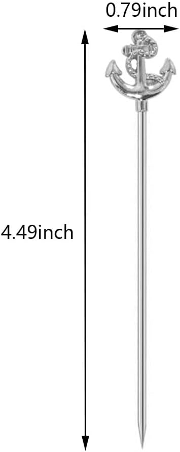 RRRuo Anchor Cocktail Picks Reusable Stainless Steel Cocktail for Appetizer Olives Sandwiches Cherries Garnish Forks Fruit Skewers Toothpicks 8 pieces (Silver)