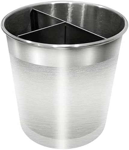 Cooler Kitchen Rotating Extra Large Stainless Steel Utensil Holder Caddy with Sturdy No-Tip Weighted Base, Removable Divider, and Gripped Insert Bottom -Dishwasher Safe Metal Cooking Utensil Holder…