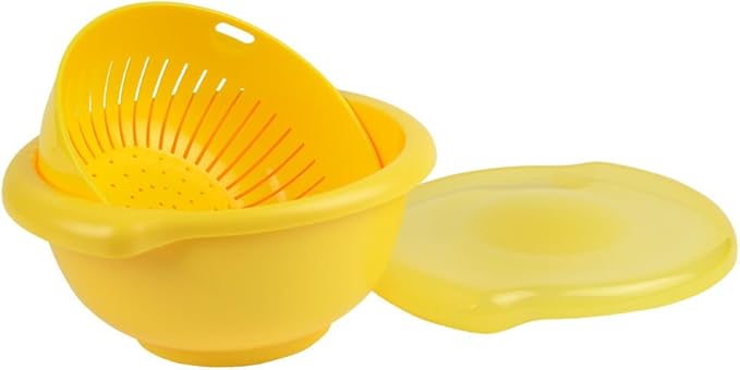 Hutzler 3-in-1 Berry Bowl Keeper, Colander & Container, Keeps Berries Fresh Longer, 1 Quart Capacity (Yellow)