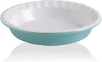 Sweejar Ceramic 10.4 Inch Pie Pan, Deep Porcelain Round Dish, Non-Stick Baking Plate for Pumpkin and Apple Pies, Farmhouse Design (Turquoise)