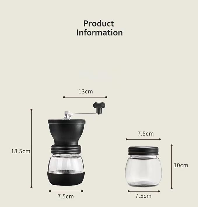 Manual Coffee Grinder, Hand-cranked Coffee Machine with Glass Body, Black