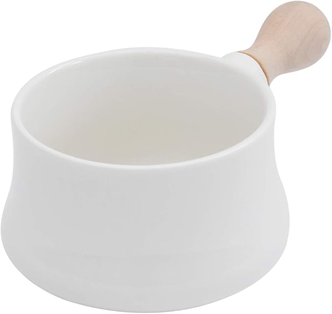 DOITOOL Butter Warmer, 380ml Enamel Milk Pot for Stove Top, Small Sauce Pan with Wooden Handle, Butter Melting Pot Milk Pan, Small Soup for Home Kitchen Cooking Heating Boiling
