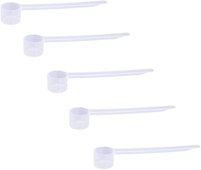 Plastic Measuring Scoop, 1/2 Tablespoon (7.5 cc | 1.5 tsp | 7.5 mL) Long Handle Spoons for Powders, Granules, Coffee, Pet Food, Baking Supplies, Protein and Other Dry Goods, BPA Free (Set of 5)