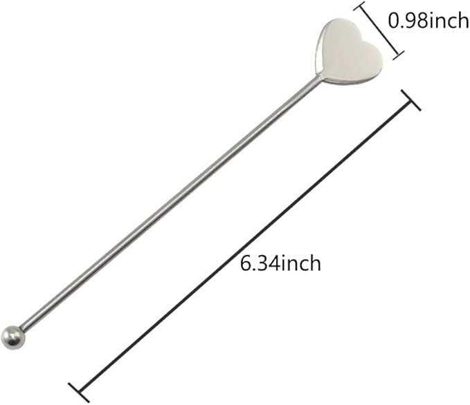 Heart Shaped Coffee Stirrers Stir Stainless Steel for Cocktail Fruit Juice Lemonade Iced Tea Drink Milkshakes Martini Beverage Stirrers Sticks 8 pieces