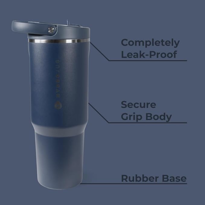 HydroJug Sport - Stainless Steel Tumbler with Straw, Vacuum Insulated, 32oz Leakproof Water Bottle, Ergonomic Design, Reusable, Dishwasher Safe, Rubber Base, Durable for Gym or Outdoors, Midnight
