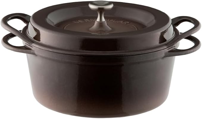 Vermicular Oven Pot | Non-Toxic Enameled Cast Iron Pot | 22cm (3.7 Qt) | Oven-safe | Induction-compatible | Dutch Oven | Made in Japan | Serves 3-4 | Pearl Brown