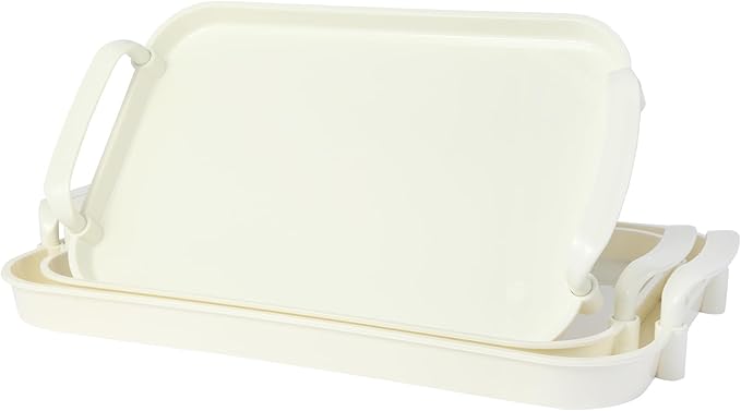 Serving Tray with Handles Set of 3 Rectangular Large Serving Platters 18.3/16.7/14.8 Inch White Plates for Dinner, Party, Entertaining, Cream