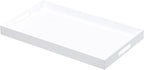 Glossy White Sturdy Acrylic Serving Tray with Handles-12x20Inch-Serving Coffee,Appetizer,Breakfast,Butler-Kitchen Countertop Tray-Makeup Drawer Organizer-Vanity Table,Ottoman Tray-Decorative