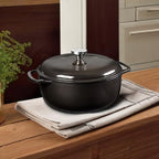 Lodge 6 Quart Enameled Cast Iron Dutch Oven with Lid – Dual Handles – Oven Safe up to 500° F or on Stovetop - Use to Marinate, Cook, Bake, Refrigerate and Serve – Midnight Chrome