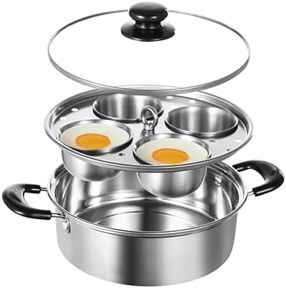 Egg Poacher Pan Nonstick 4 Eggs, Poached Egg Cooker, Poached Egg Pan, Stainless Steel Egg Poacher, Includes Stainless Steel Pot, 4 Cups, Silicone Brush & Spatula, Suitable for Multiple Stove Types
