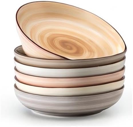 Sweese 6-Pack Ceramic Pasta Bowls, Neutral Extra Large 30 Fl Oz Durable Professional Grade