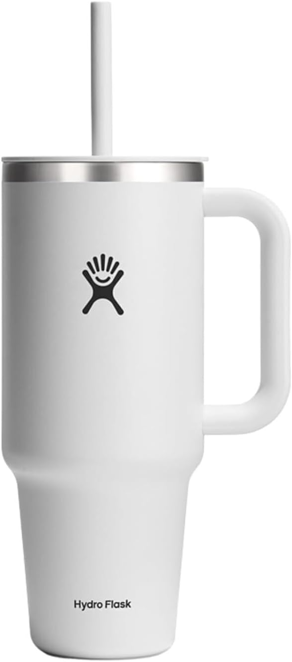 Hydro Flask 40 Oz Travel Tumbler with Handle, Lid and Straw - Insulated Stainless Steel in White