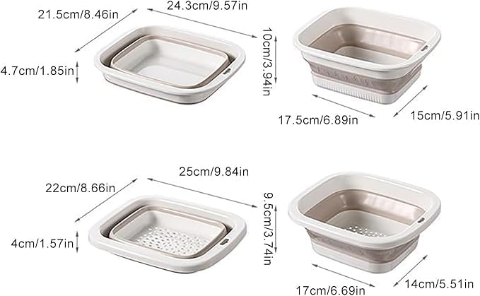 2pcs Folding Colander Bowls Strainers for Kitchen, Double Layer Drain Basket and Fruits Bowl, Multipurpose Food Prep Container for Pasta, Spaghetti, Vegetables, & Fruit Draining (Milky white)