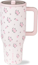 HydroJug Traveler - 32 oz Water Bottle with Handle & Flip Straw - Fits in Cup Holder, Leak Resistant Tumbler-Reusable Insulated Stainless Steel & Rubber Base - Gifts for Women & Men, Wildrose