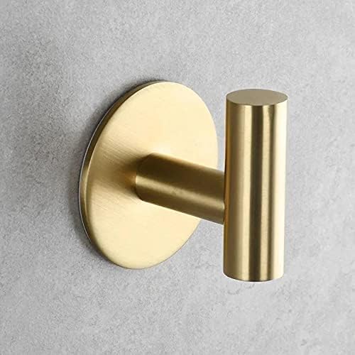 Self Adhesive Hooks 304 Stainless Steel Heavy Duty Hangers Without Nails for Bathrooms Kitchen Livingroom Garage Hotel Towel Hook-2 Pack (Gold)