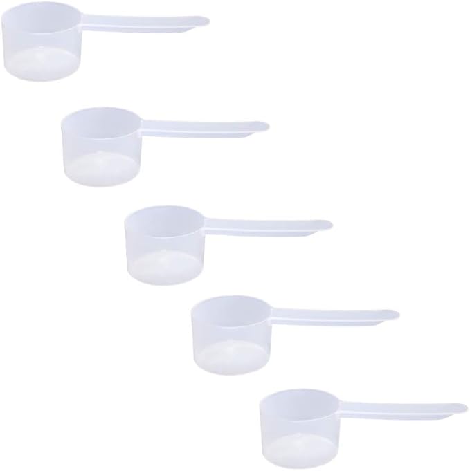 Plastic Measuring Scoop, (29.6 cc | 2 tablespoon | 1/8 Cup | 29.6 mL) Long Handle Spoons for Powders, Granules, Coffee, Pet Food, Baking Supplies, Protein and Other Dry Goods, BPA Free (Set of 5)