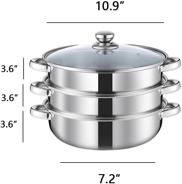 Steamer Pot for Cooking 11 inch, Steamer Pots 3-tier Multipurpose Stainless Steel Steam Pot Cookware with Handle for Vegetable