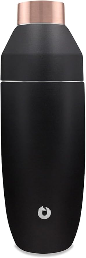 SNOWFOX Premium Vacuum Insulated Stainless Steel Cocktail Shaker, Home Bar Accessories, Elegant Drink Mixer, Leak, Proof Lid With Jigger & Built, In Strainer, Black/Gold, 22oz.