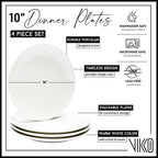Vikko Dinner Plate, Set of 4 White Plates, Ceramic Dinner Plates Set, Stackable 10 Inch Dinner Plates for Every Day and Special Occasion, Restaurant Style, Dishwasher Safe, Microwave Safe