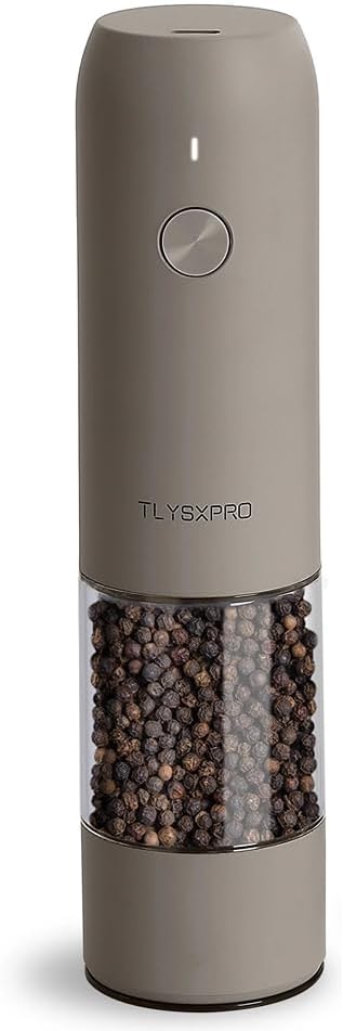 Electric Pepper Grinder, USB Rechargeable, Automatic Pepper Shaker, Adjustable Coarseness, Electric Pepper Mill, LED Light, Refillable, Kitchen Gadget (1-Pack, Greige)
