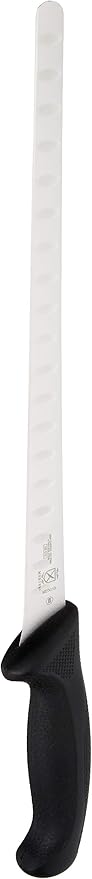 Mercer Culinary M23010 Millennia Black Handle, 10.3-Inch Granton Edge, Salmon, Slicer