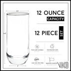 Vikko Drinking Glasses, 12 Oz Drinking Glasses Set of 12, Crystal Clear Glass Cups for Water or Juice, Highball Glass Tumbler & Water Glasses for Drinking…