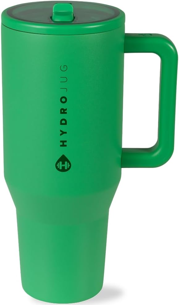 HydroJug Traveler - 32 oz Water Bottle with Handle & Flip Straw - Fits in Cup Holder, Leak Resistant Tumbler-Reusable Insulated Stainless Steel & Rubber Base - Gifts for Women & Men, Clover