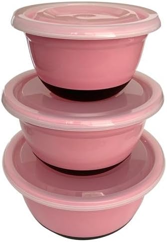 Crisp 6-Piece Non-Slip Bowl Set - Plastic, Durable Kitchenware, Dishwasher Safe - Made in the USA - Pink