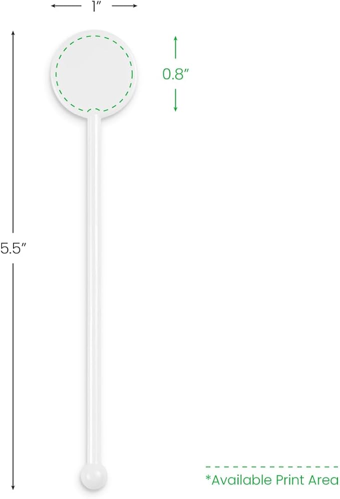 5.5" Custom White Disc-Top Stirrer – Personalized Drink Stirrers with Full-Color Printing – Bright, Clean Look for Cafés, Bars & Events – 50 Pack